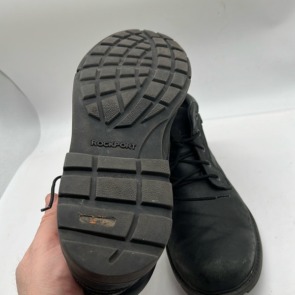 ROCKPORT Men Black Leather Boots Slip Resistant Hydro Shield Waterproof SZ  10 - Picture 6 of 9